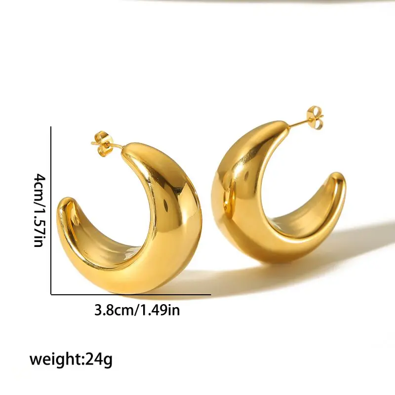 1 Pair Classic Simple Style Solid Color C Shape Stainless Steel 18K Gold Plated Women's Stud Earrings Picture2